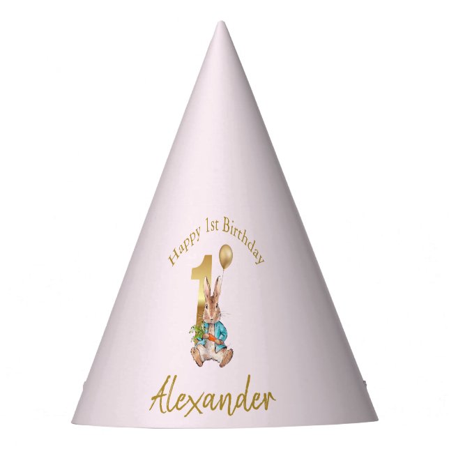 Classic Bunny rabbit First Birthday Party Hat (Front)
