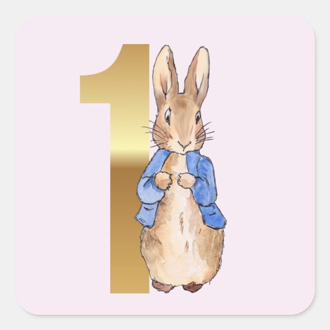 Classic bunny rabbit first birthday square sticker (Front)