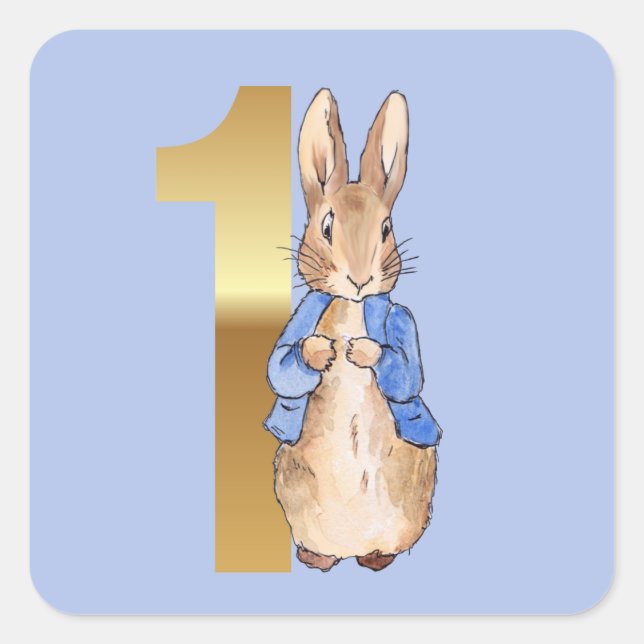 Classic bunny rabbit first birthday square sticker (Front)
