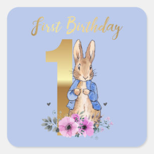 Classic bunny rabbit first birthday square sticker