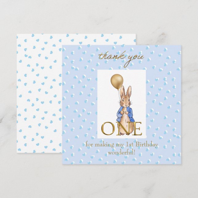 Classic Bunny rabbit First Birthday Thank You Card (Front/Back)