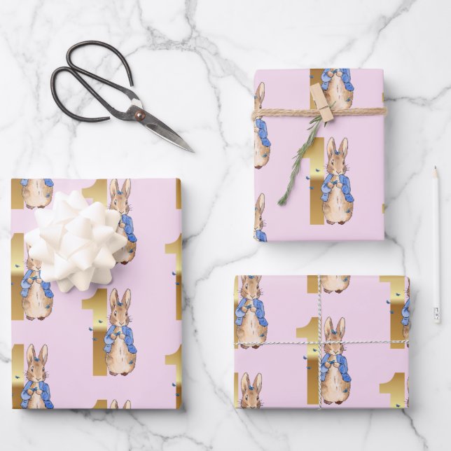 Classic Bunny rabbit First Birthday Wrapping Paper Sheet (Front)
