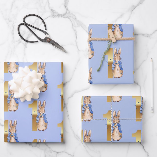 Classic Bunny rabbit First Birthday Wrapping Paper Sheet (Front)