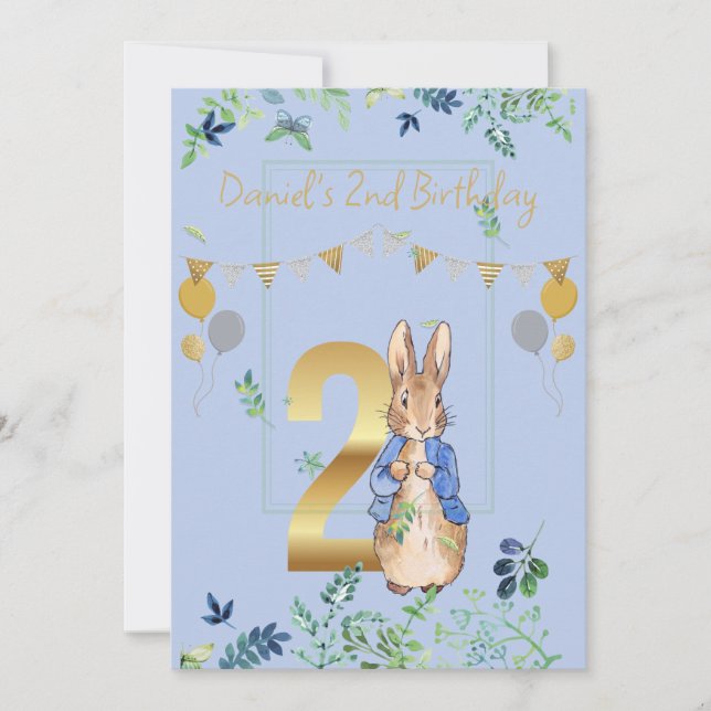 Classic bunny rabbit in blue jacket invitation (Front)