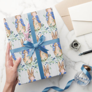 Classic bunny rabbit in blue jacket wrapping paper