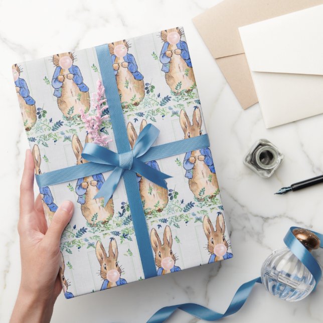 Classic bunny rabbit in blue jacket wrapping paper (Gifting)