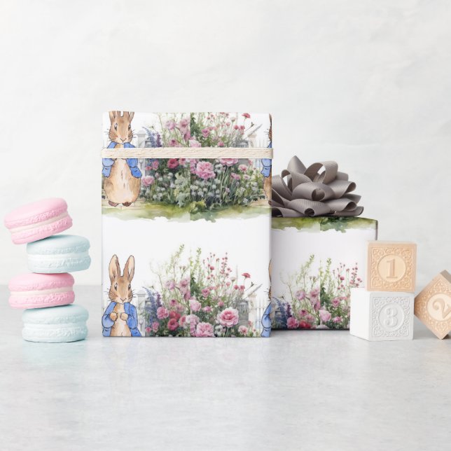 Classic bunny rabbit in blue jacket wrapping paper (Baby Shower)