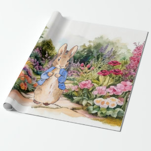 Classic bunny rabbit in blue jacket wrapping paper