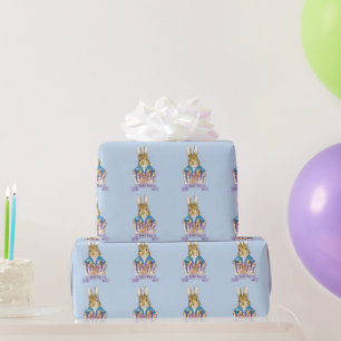 Classic bunny rabbit in blue jacket wrapping paper