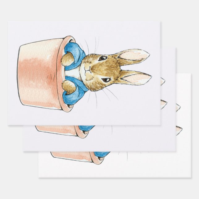 Classic bunny rabbit in blue jacket wrapping paper sheet (Set)