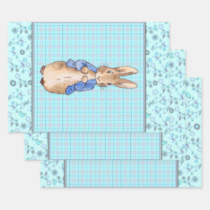 Classic bunny rabbit in blue jacket wrapping paper sheet