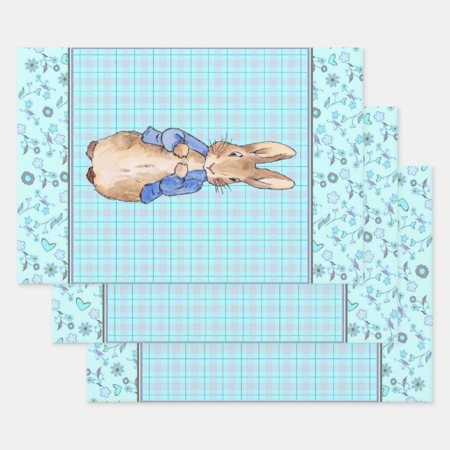 Classic bunny rabbit in blue jacket wrapping paper sheet (Set)