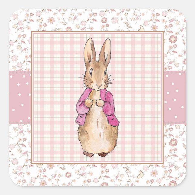 Classic Bunny Rabbit in pink jacket Square Sticker (Front)
