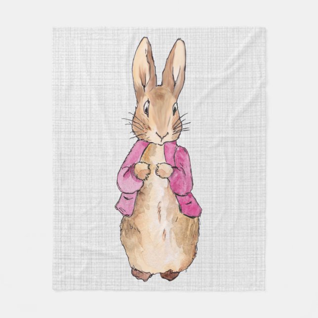 Classic Bunny Rabbit Pink Jacket Grey Linen    Fleece Blanket (Front)