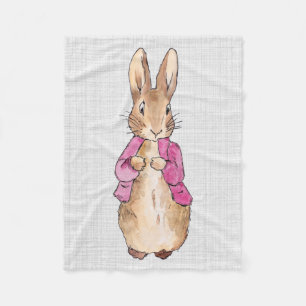 Classic Bunny Rabbit Pink Jacket Grey Linen    Fleece Blanket