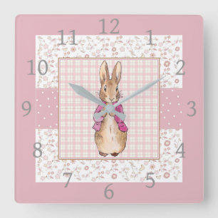 Classic Bunny Rabbit Pink jacket Square Wall Clock