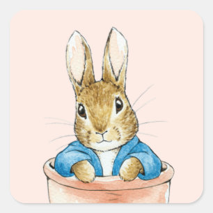 Classic Bunny Rabbit Sitting in a Pot   Square Sticker