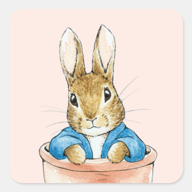 Classic Bunny Rabbit Sitting in a Pot   Square Sticker (Front)