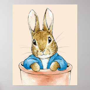 Classic Bunny Rabbit sitting in plant pot Poster