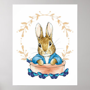 Classic Bunny Rabbit sitting in plant pot Poster