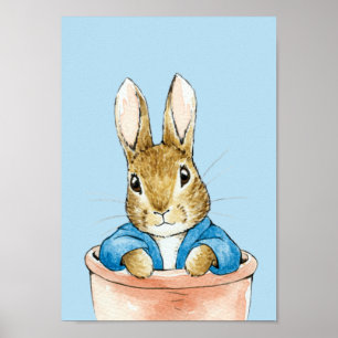 Classic Bunny Rabbit sitting in plant pot Poster