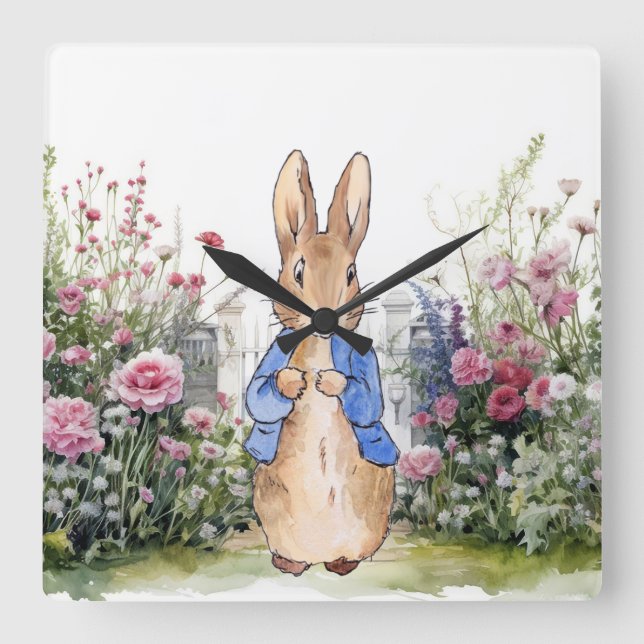 Classic Bunny Rabbit Square Wall Clock (Front)