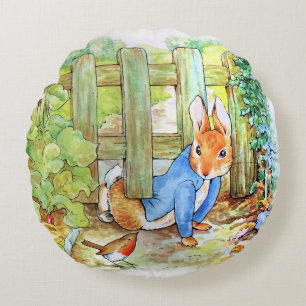 Classic bunny rabbit under the fence round cushion