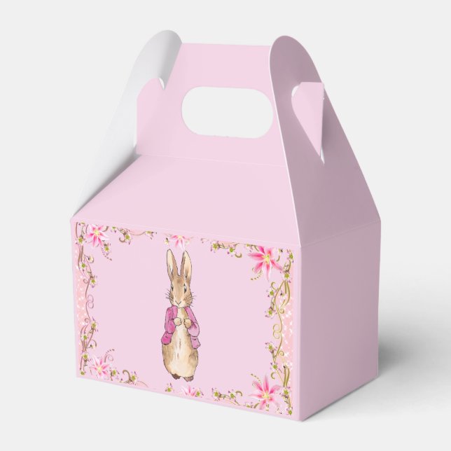 Classic bunny rabbit wearing pink jacket favour box (Front Side)