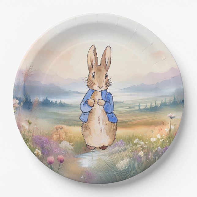 Classic Bunny Rabbit wildflower field Paper Plate (Front)