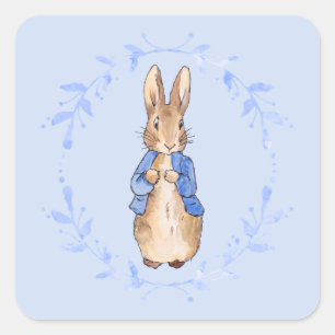 Classic Bunny Rabbit with blue leaf wreath   Square Sticker