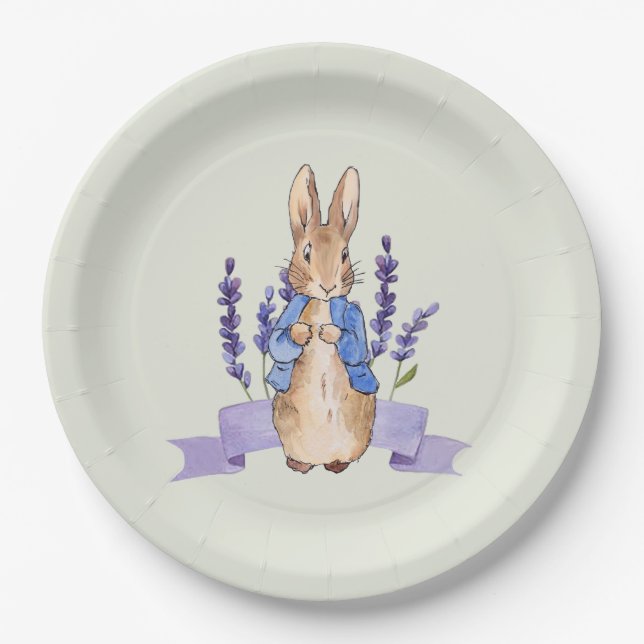 Classic bunny rabbit with lavender  paper plate (Front)
