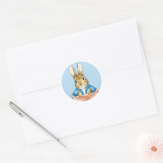 Classic bunny sitting in a pot round sticker (Envelope)