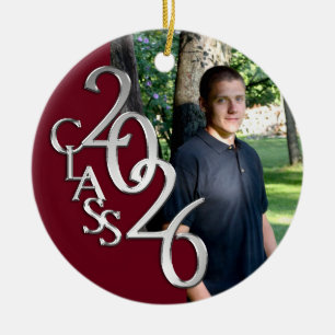 Classic Burgundy 2026 Graduate Photo Ceramic Ornament