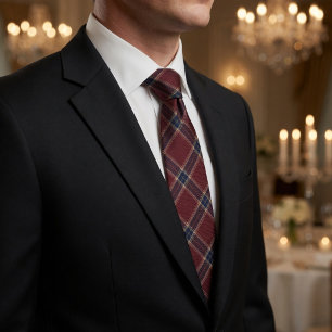 Classic Burgundy and Navy Blue Tartan Plaid Tie