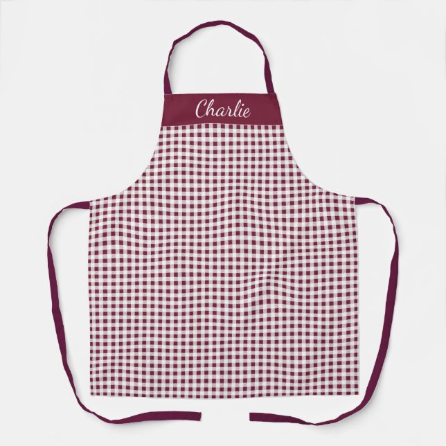 Classic Burgundy and White Personalised Apron (Front)