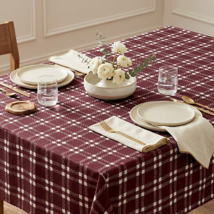 Classic Burgundy and White Textured Plaid Tablecloth