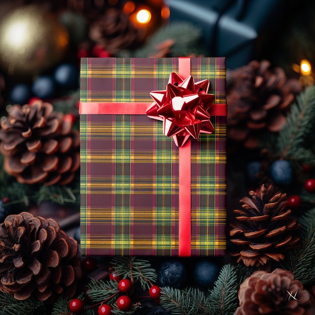 Classic Burgundy and Yellow Plaid – Festive Gift  Wrapping Paper (Creator Uploaded)