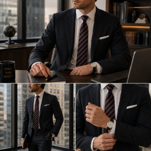 Classic Burgundy, Black, and Gold Diagonal Striped Tie