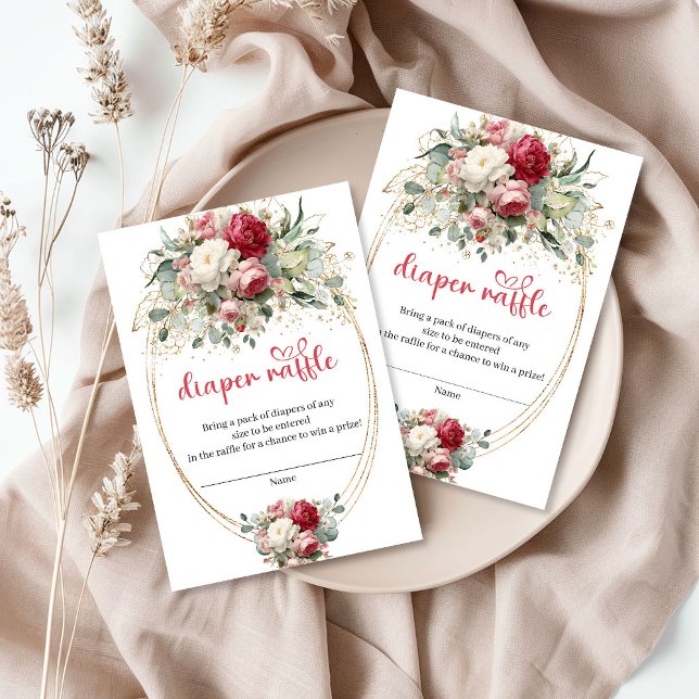 Classic Burgundy Blush Floral Diaper Raffle Card (Classic Burgundy Blush Floral Diaper Raffle Card)