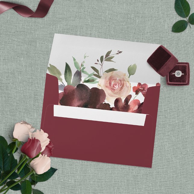 Classic Burgundy Blush Rose & Peony Envelope (Creator Uploaded)