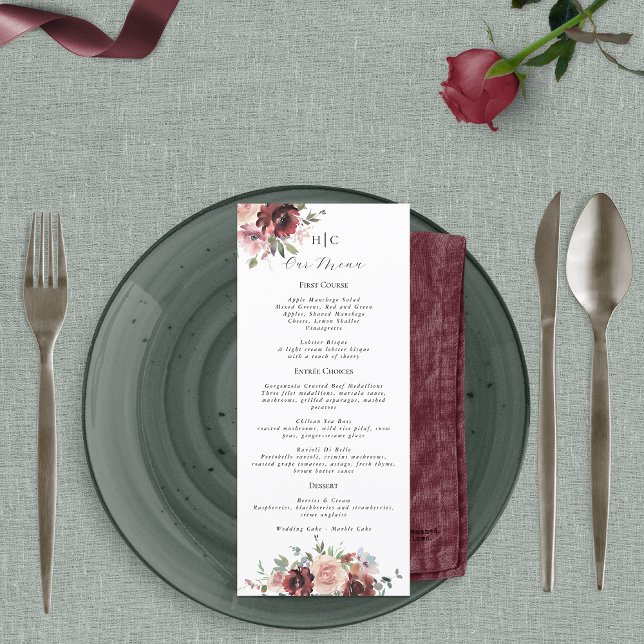 Classic Burgundy Blush Rose & Peony Menu (Creator Uploaded)