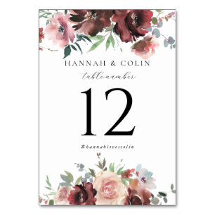 Classic Burgundy Blush Rose & Peony Table Number