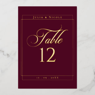 Classic Burgundy Border Wedding Table Number Sign