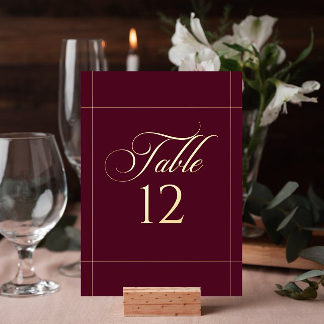 Classic Burgundy Border Wedding Table Number Sign (Creator Uploaded)