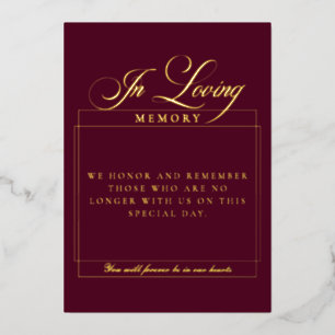 Classic Burgundy Calligraphy In Loving Memory Sign