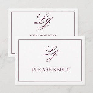 Classic Burgundy Calligraphy Monogram No Meals RSVP Card