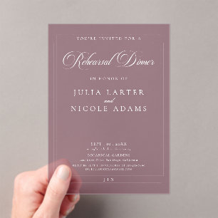 Classic Burgundy Calligraphy Rehearsal Dinner Acrylic Invitations