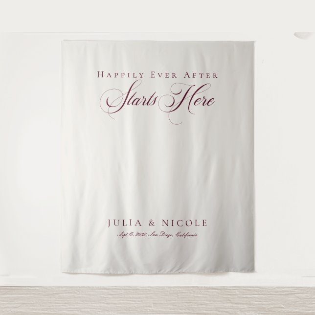 Classic Burgundy Calligraphy Wedding Backdrops Tapestry (Front)