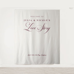 Classic Burgundy Calligraphy Wedding Backdrops Tapestry
