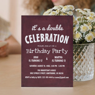 Classic Burgundy Double Birthday Party  Invitation
